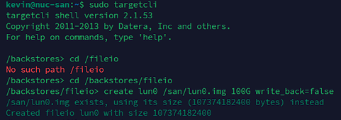 Creating backstore in targetcli