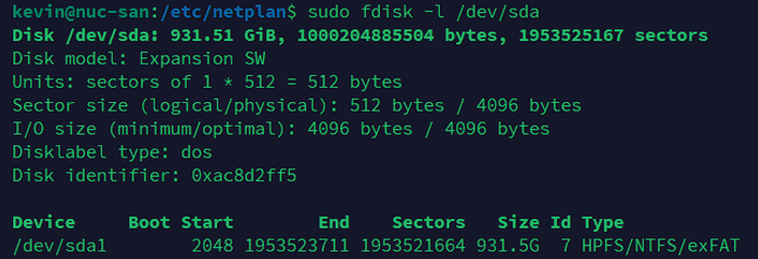 fdisk output
