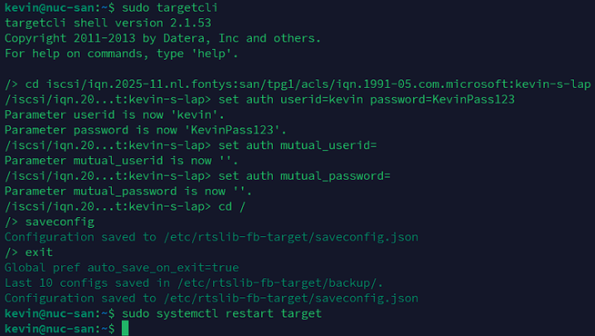 Setting Unidirectional CHAP in targetcli